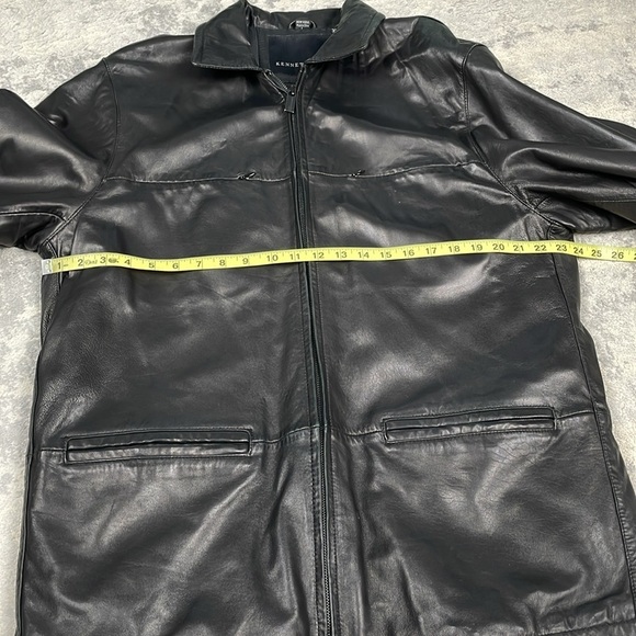 Kenneth Cole Black Leather Full Zip Bomber Jacket Zip Pockets Sz L - Picture 9 of 16